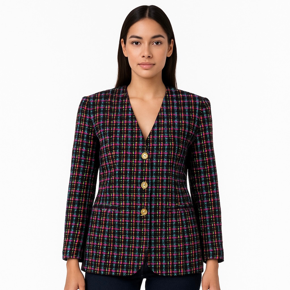 Vintage Tweed Blazer Multicolor 100% Wool Made in Canada Size 8